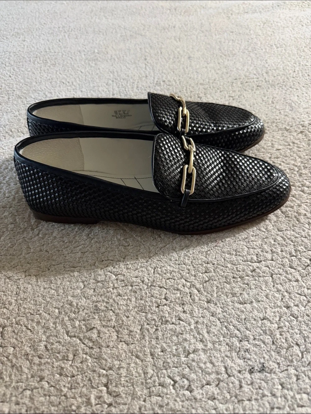 Franco Sarto Berola 2 Black Woven Leather Loafers with Silver Accent 10M